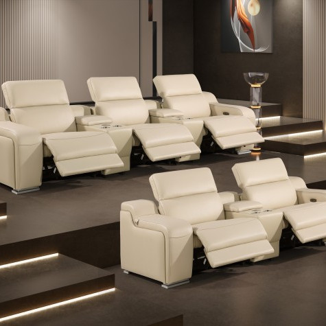 1116-BEIGE - 8PC 5-Power Reclining Sofa With Power Headrest in Italian Leather