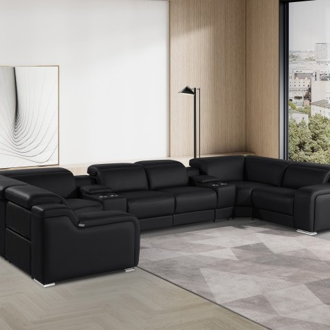 1116 - Black 8-Piece 4-Power Reclining Italian Leather Sectional Sofa