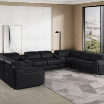 1116 - Black 10-Piece 4-Power Reclining Italian Leather Sectional Sofa