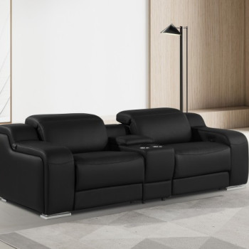 1116 - 3-Piece Black Power Reclining Loveseat With Power Headrest In Italian Leather