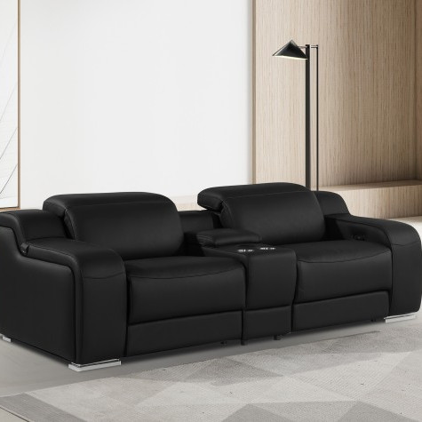 1116 - 3-Piece Black Power Reclining Loveseat With Power Headrest In Italian Leather