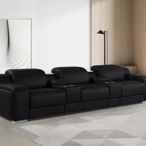 1116 - 5-Piece Black Power Reclining Sofa with Power Headrest In Italian Leather