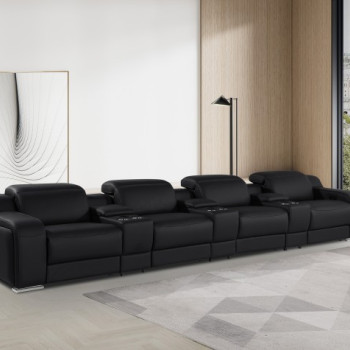1116 - 7-Piece Black Power Reclining Sofa with Power Headrest In Italian Leather