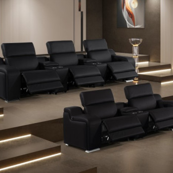 1116 - 8-Piece Black Power Reclining Sofa Set With Power Headrest In Italian Leather