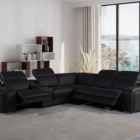 1116 - 6-Piece 3-Power Reclining Italian Leather Sectional Sofa with Power Headrest