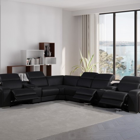 1116 - 8-Piece 3-Power Reclining Italian Leather Sectional Sofa with Power Headrest