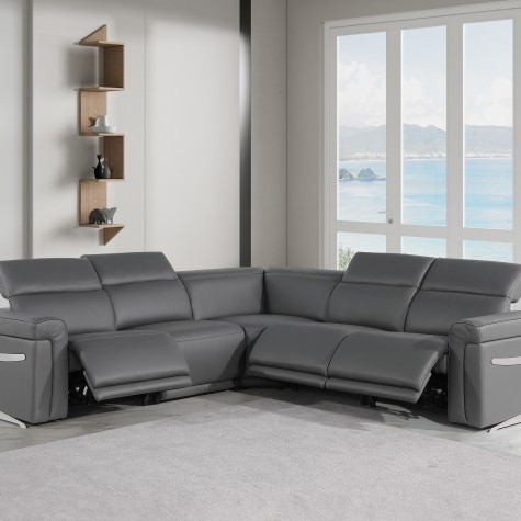 1126 - Top Grain Dark Grey Italian Leather Sectional Sofa 5-Piece w/ 3 power recliners