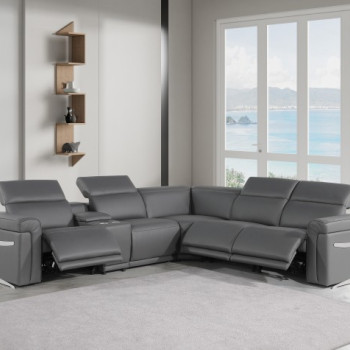 1126 - Top Grain Dark Grey Italian Leather Sectional Sofa 6-Piece w/ 3 power recliners