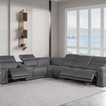 1126 - Top Grain Dark Grey Italian Leather Sectional Sofa 7-Piece w/ 3 power recliners