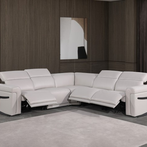 1126 - Top Grain Light Grey Italian Leather Sectional Sofa 5-Piece w/ 3 power recliners