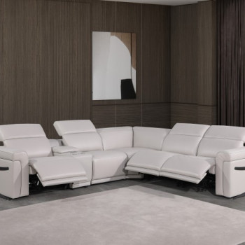 1126 - Top Grain Light Grey Italian Leather Sectional Sofa 6-Piece w/ 3 power recliners