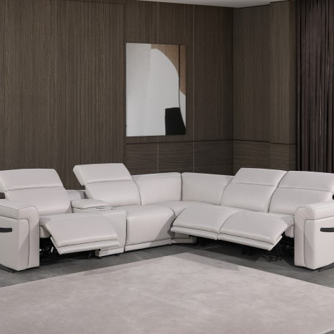 1126 - Top Grain Light Grey Italian Leather Sectional Sofa 6-Piece w/ 3 power recliners
