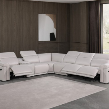 1126 - Top Grain Light Grey Italian Leather Sectional Sofa 7-Piece w/ 3 power recliners