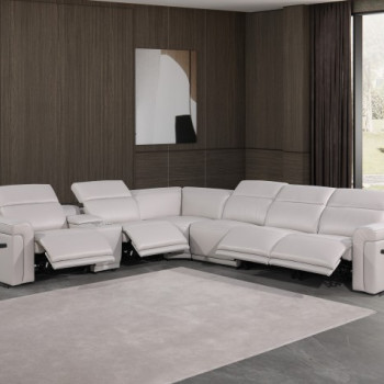 1126 - Top Grain Light Grey Italian Leather Sectional Sofa 7-Piece w/ 4 power recliners