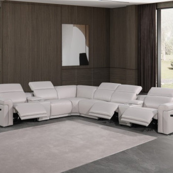 1126 - Top Grain Light Grey Italian Leather Sectional Sofa 8-Piece w/ 3 power recliners