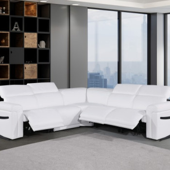 1126 - Top Grain White Italian Leather Sectional Sofa 5-Piece w/ 3 power recliners