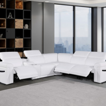 1126 - Top Grain White Italian Leather Sectional Sofa 6-Piece w/ 3 power recliners