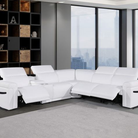 1126 - Top Grain White Italian Leather Sectional Sofa 6-Piece w/ 3 power recliners