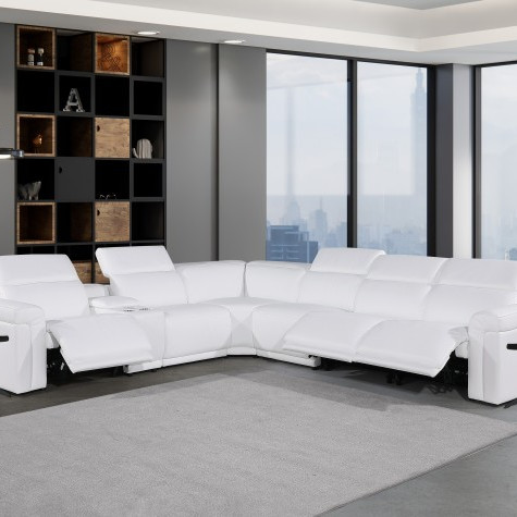 1126 - Top Grain White Italian Leather Sectional Sofa 7-Piece w/ 3 power recliners