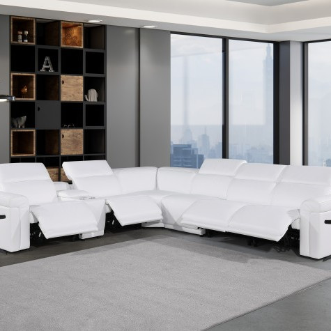 1126 - Top Grain White Italian Leather Sectional Sofa 7-Piece w/ 4 power recliners