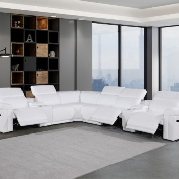 1126 - Top Grain White Italian Leather Sectional Sofa 8-Piece w/ 3 power recliners