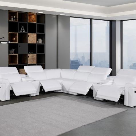 1126 - Top Grain White Italian Leather Sectional Sofa 8-Piece w/ 4 power recliners