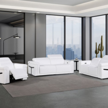 1126 - Top Grain Power Reclining Italian White Leather Sofa Set