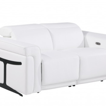 1126 - Top Grain Power Reclining Italian White Leather Loveseat