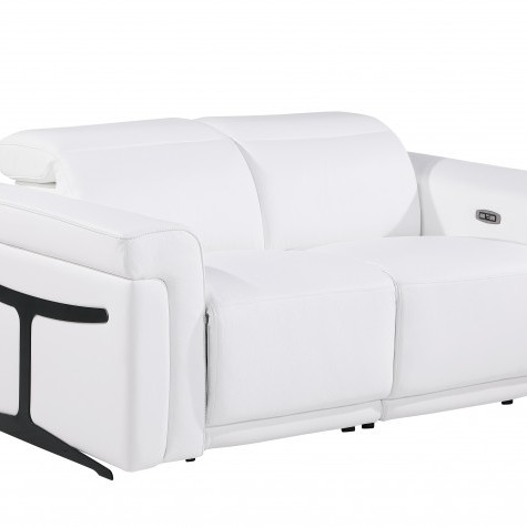 1126 - Top Grain Power Reclining Italian White Leather Loveseat