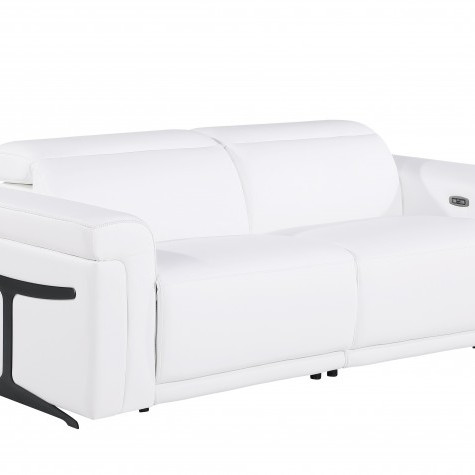 1126 - Top Grain Power Reclining Italian White Leather Sofa