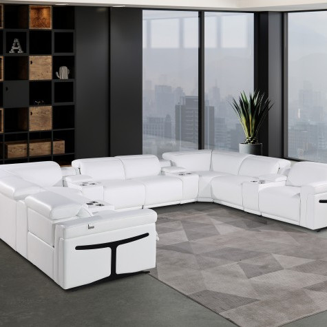 1126 - White 12-Piece 4-Power Reclining Italian Leather Sectional Sofa
