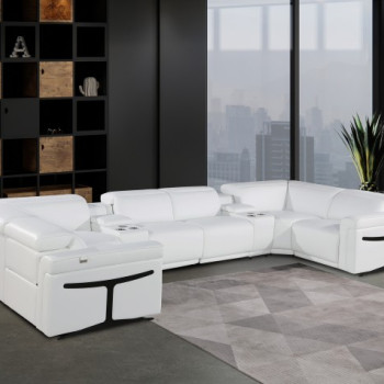 1126 - White 8-Piece 2-Power Reclining Italian Leather Sectional Sofa