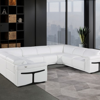 1126 - White 8-Piece-No Console 4-Power Reclining Italian Leather Sectional Sofa