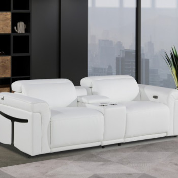 1126-WHITE- 3PC Power Reclining Loveseat With Power Headrest in Italian Leather