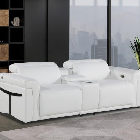1126-WHITE- 3PC Power Reclining Loveseat With Power Headrest in Italian Leather