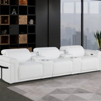 1126-WHITE - 5PC Power Reclining Sofa With Power Headrest in Italian Leather