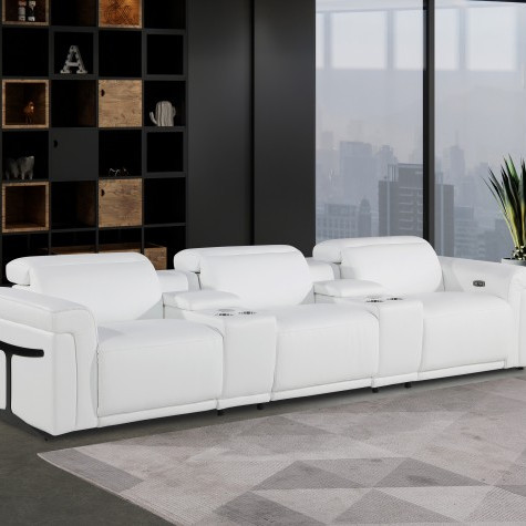 1126-WHITE - 5PC Power Reclining Sofa With Power Headrest in Italian Leather