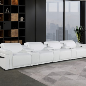 1126-WHITE- 7PC Power Reclining Sofa With Power Headrest in Italian Leather
