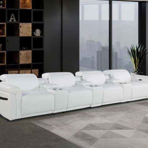 1126-WHITE- 7PC Power Reclining Sofa With Power Headrest in Italian Leather