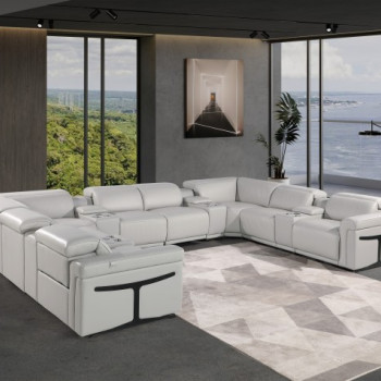1126 - Light Gray 12-Piece 4-Power Reclining Italian Leather Sectional Sofa