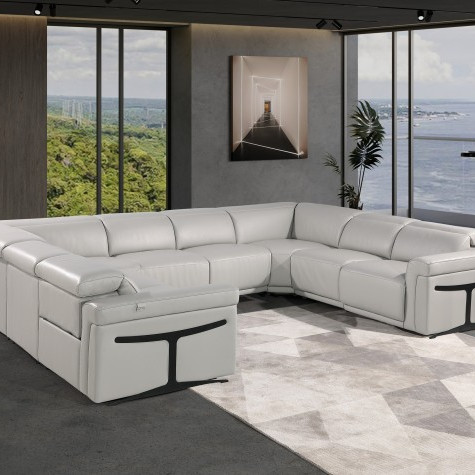 1126 - Light Gray 8-Piece-No Console 4-Power Reclining Italian Leather Sectional Sofa