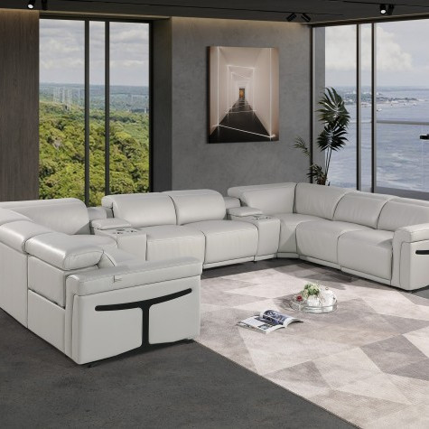 1126 - Light Gray 10-Piece 4-Power Reclining Italian Leather Sectional Sofa