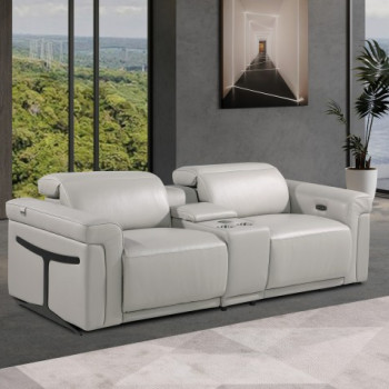 1126-LIGHT GRAY- 3PC Power Reclining Loveseat With Power Headrest in Italian Leather