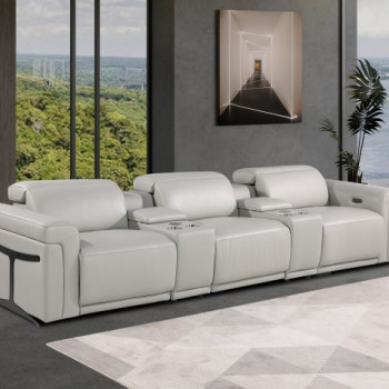 1126-LIGHT GRAY- 5PC Power Reclining Sofa With Power Headrest in Italian Leather