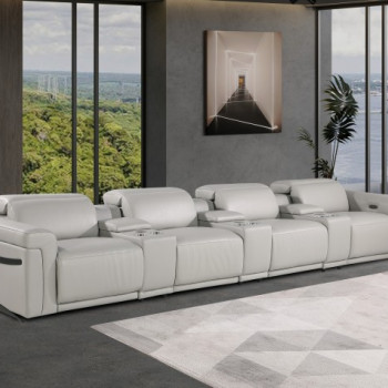 1126-LIGHT GRAY- 7PC Power Reclining Sofa With Power Headrest in Italian Leather