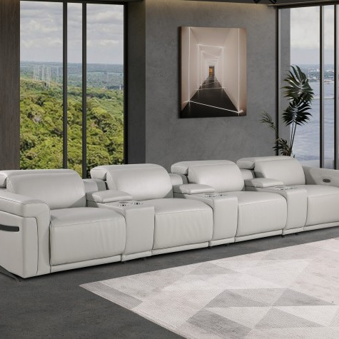 1126-LIGHT GRAY- 7PC Power Reclining Sofa With Power Headrest in Italian Leather