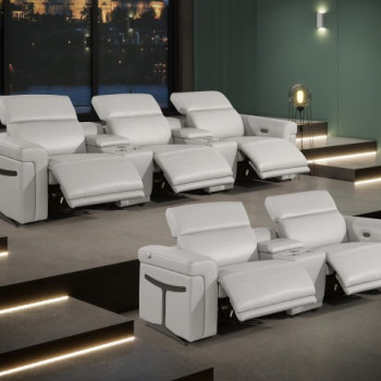 1126-LIGHT GRAY- 8PC Power Reclining Sofa Set With Power Headrest in Italian Leather
