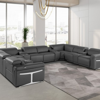 1126 - Dark Gray 12-Piece 4-Power Reclining Italian Leather Sectional Sofa