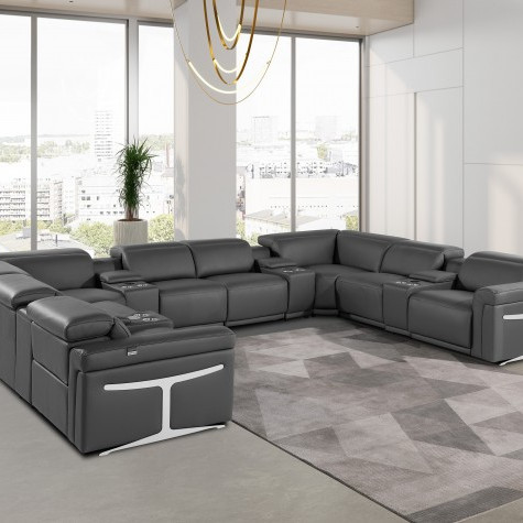 1126 - Dark Gray 12-Piece 4-Power Reclining Italian Leather Sectional Sofa