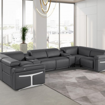 1126 - Dark Gray 8-Piece 4-Power Reclining Italian Leather Sectional Sofa